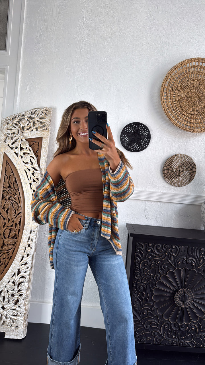 Homeroom Teacher Knit Cardigan, Yellow/ Multi