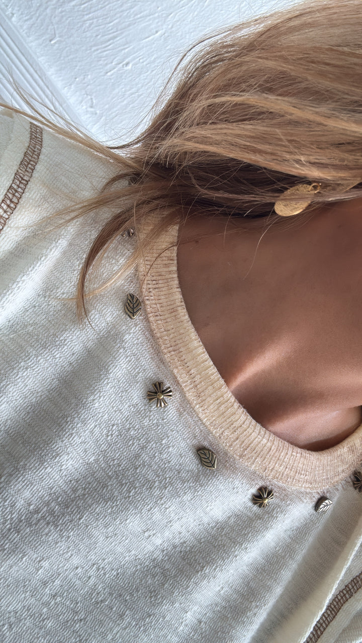 Studded Long Sleeve Basic, Cream