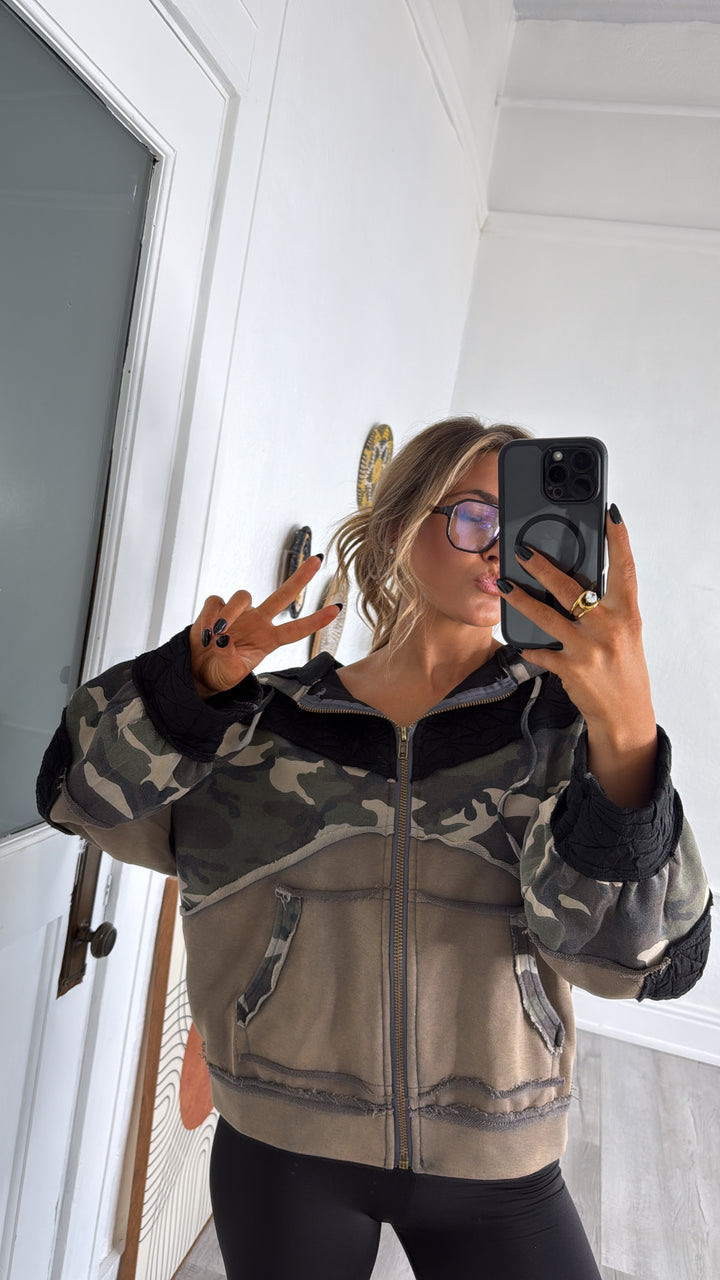 On Edge Camo Zip Up, Charcoal