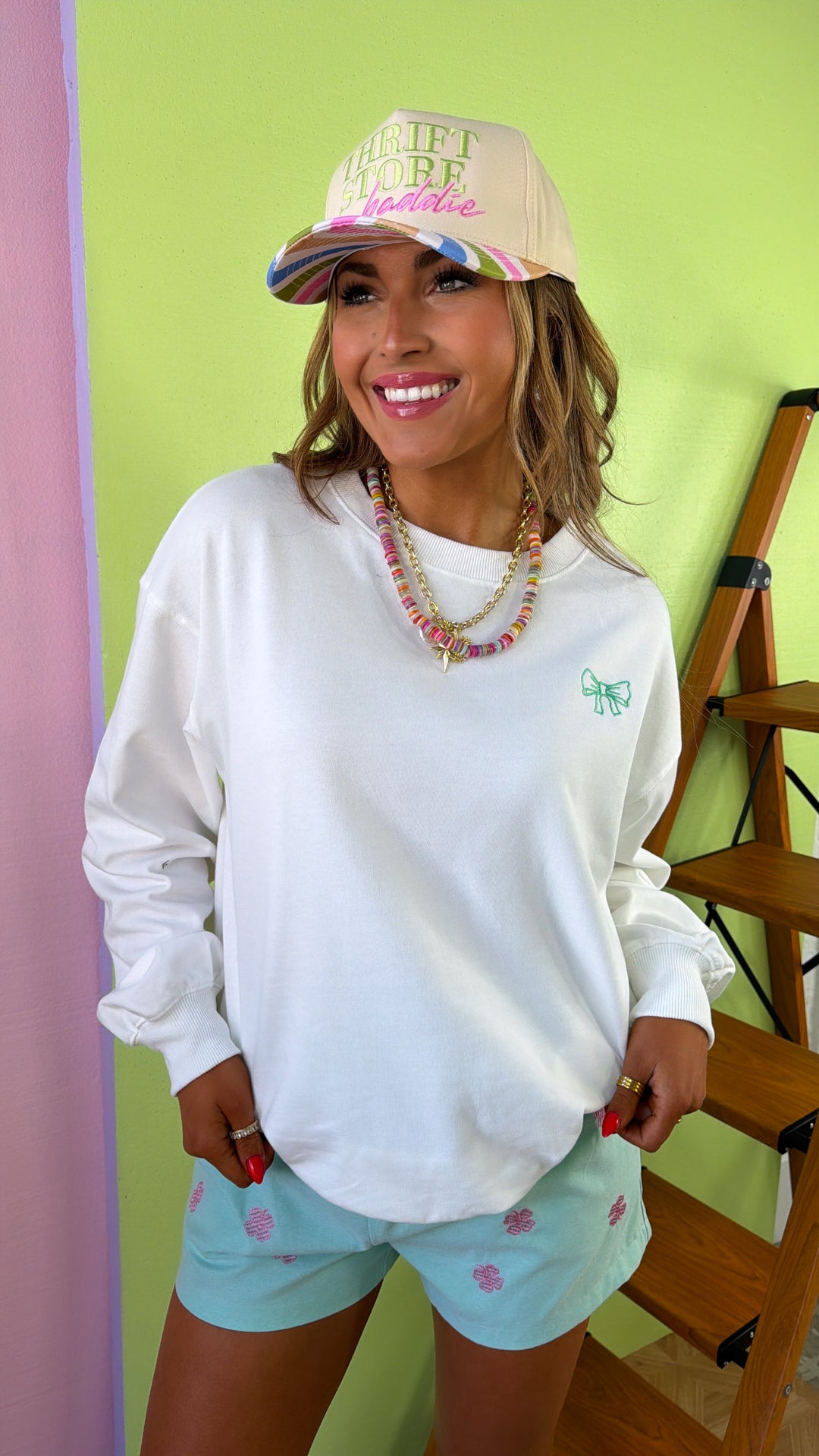 Lucky Charm Embroidered Top, Off White