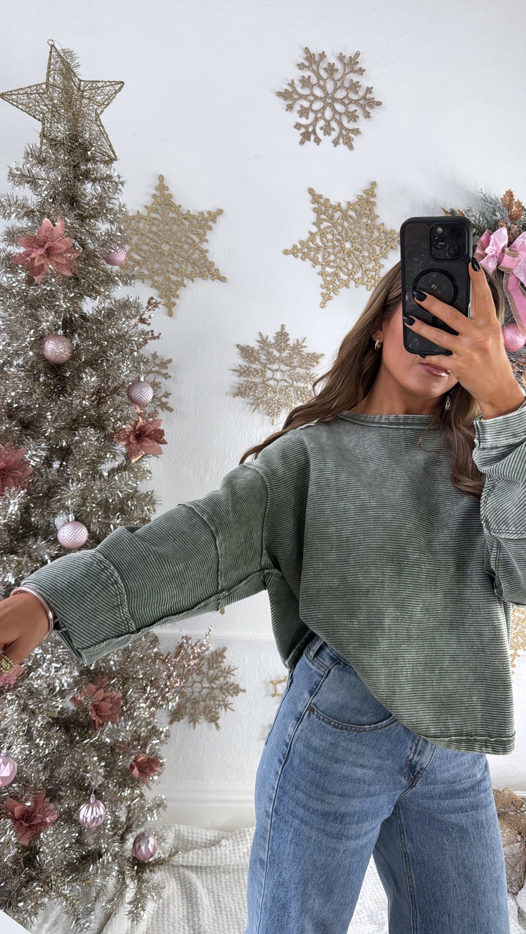 DOORBUSTER: Acid Washed Ribbed Cropped Pullover, DK Olive