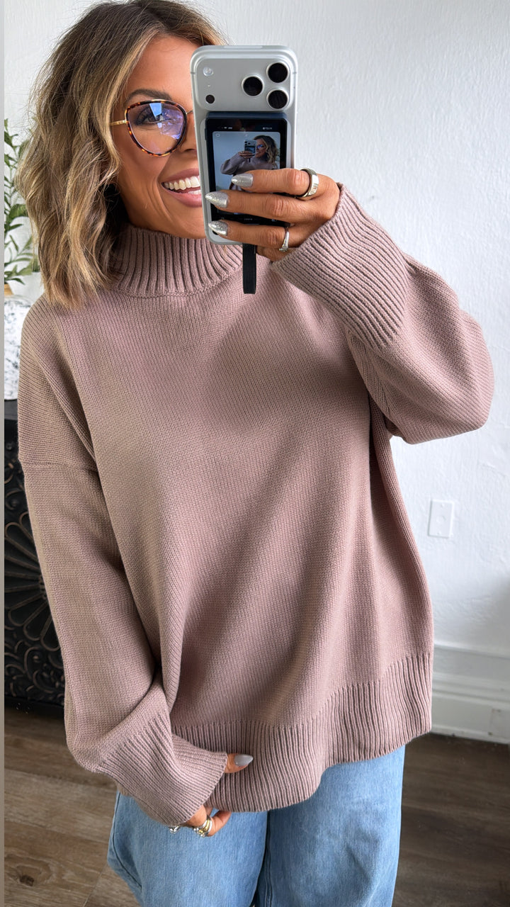 Soft Ember Mock Neck Sweater, Mocha