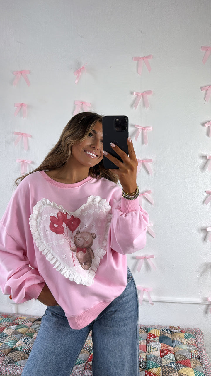 Valentines Bear Patched Sweatshirt, Pink