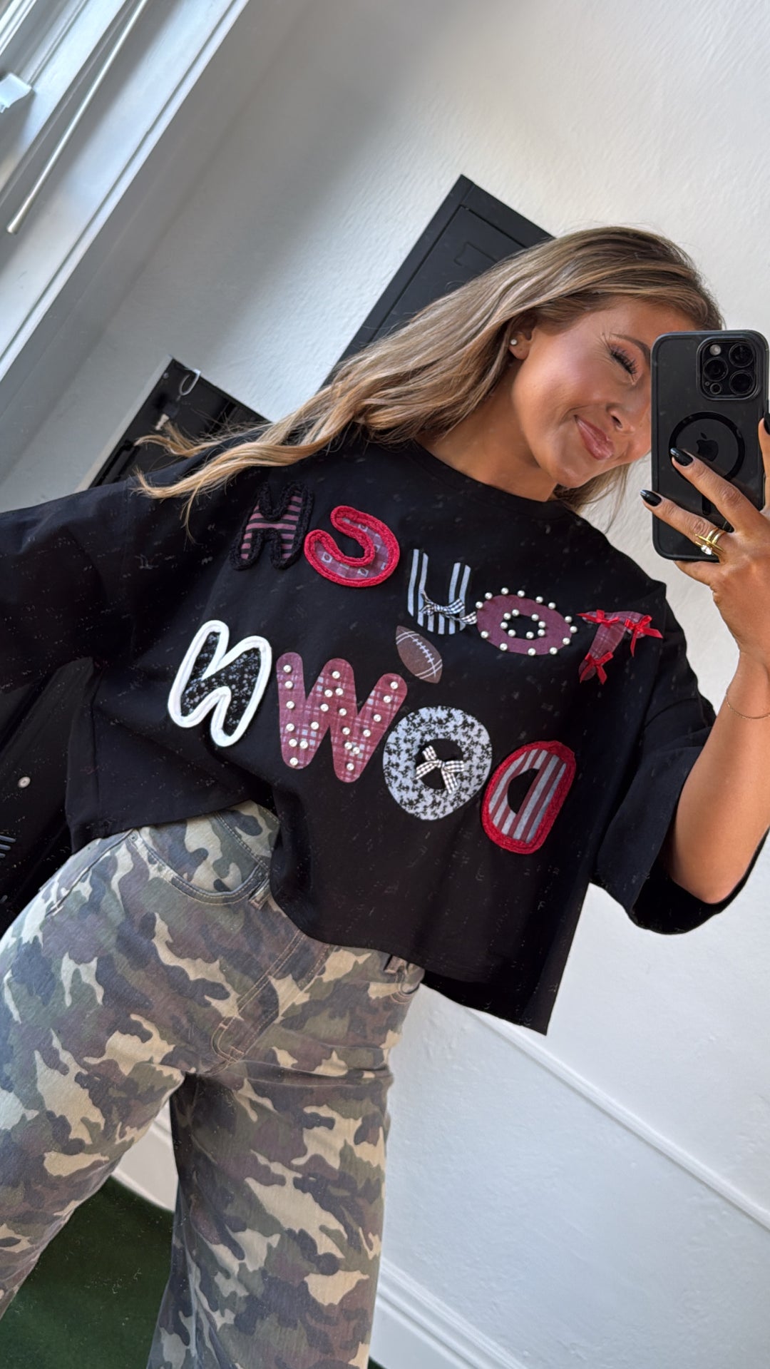 Touchdown Thread Graphic Top, Black