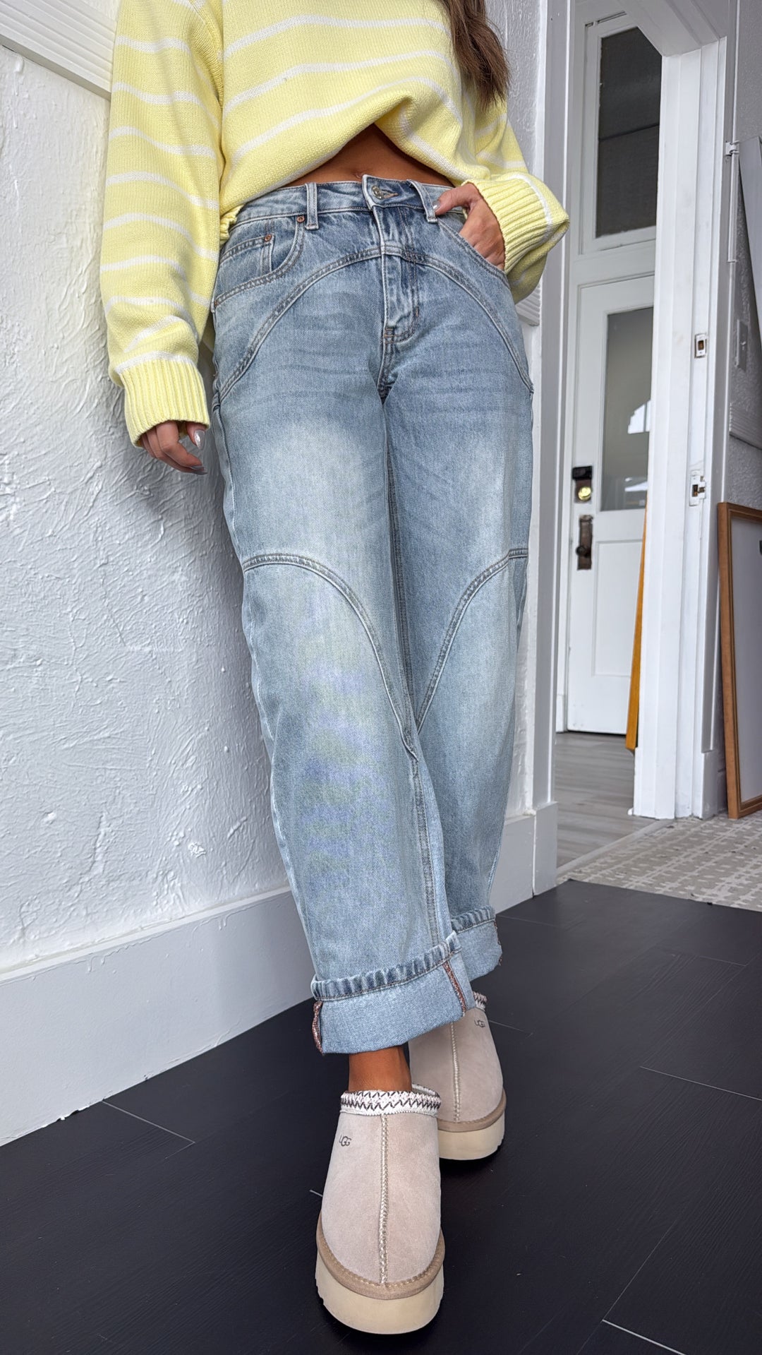SAIGE: Studio Ready Barrel Jeans, Medium Light