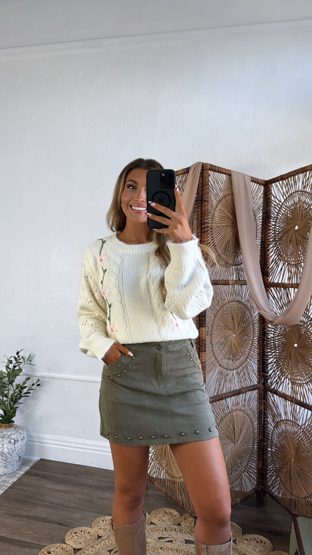 Olive Edge Studded Skirt, Olive