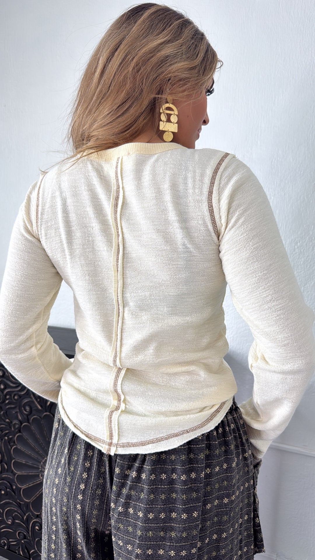 Studded Long Sleeve Basic, Cream