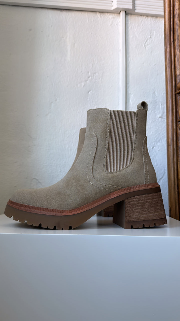 Amber Suede Lug Sole Bootie, Sand
