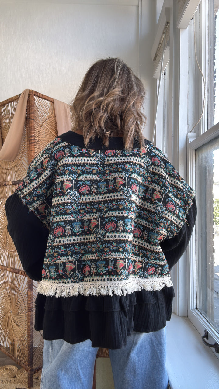 Bethany Woven Cardigan, Black