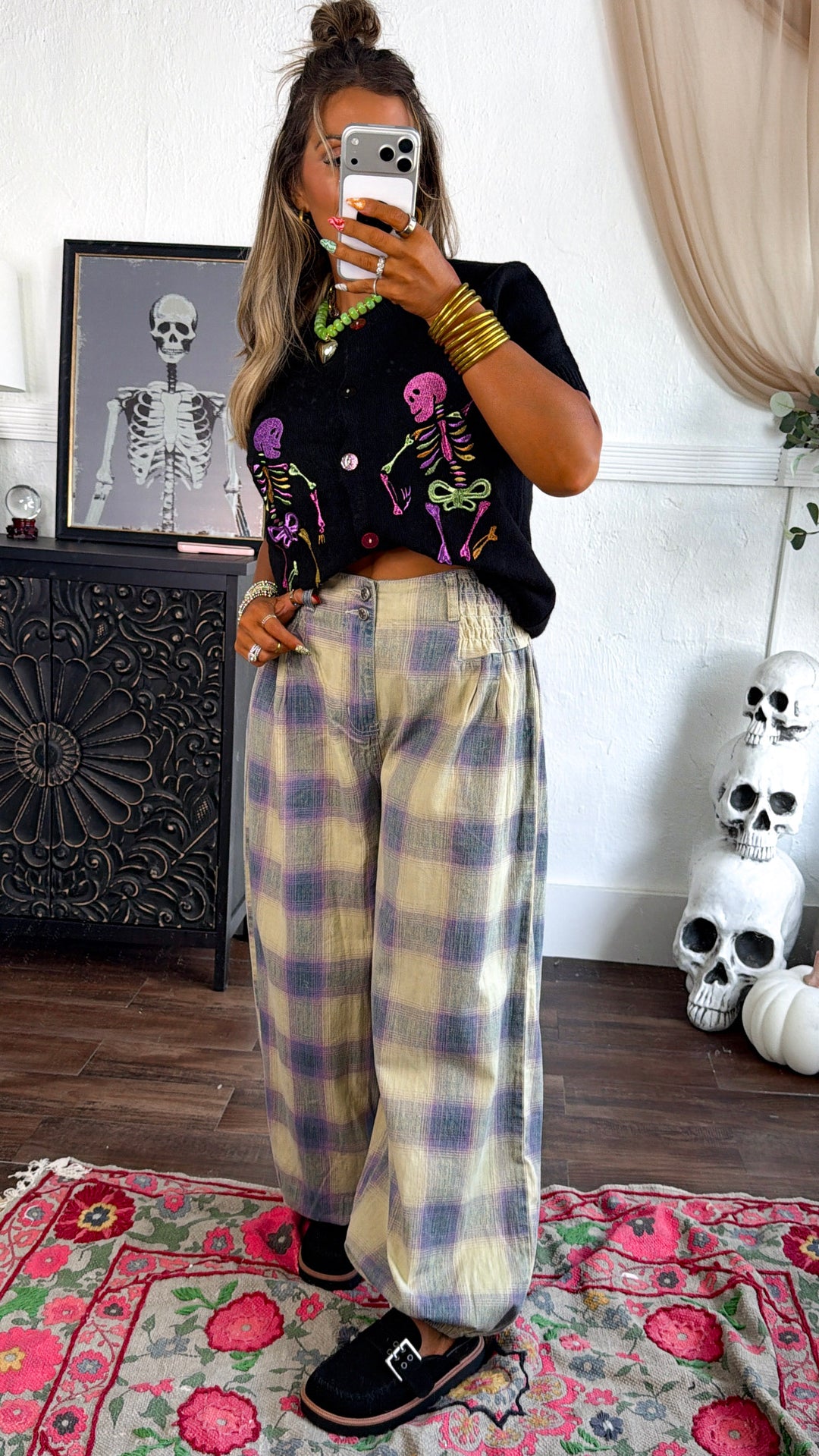 Open Air Plaid Pants, Sage Multi