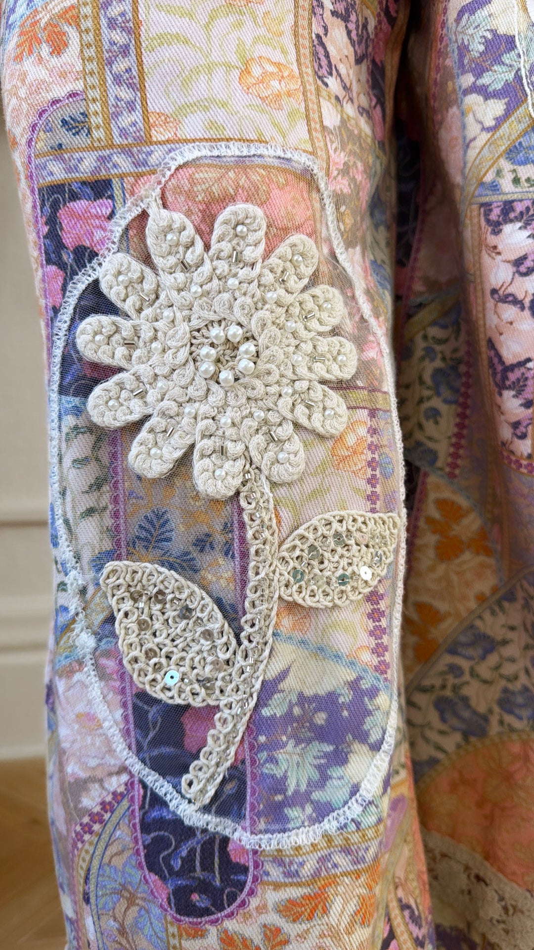 Colette Patch Denim Overall, Floral Multi