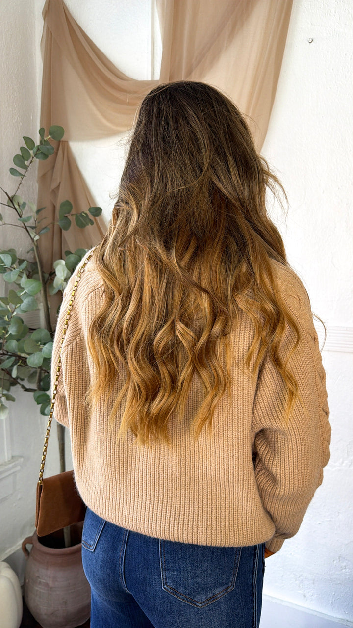 Denim Lined Sweater, Taupe