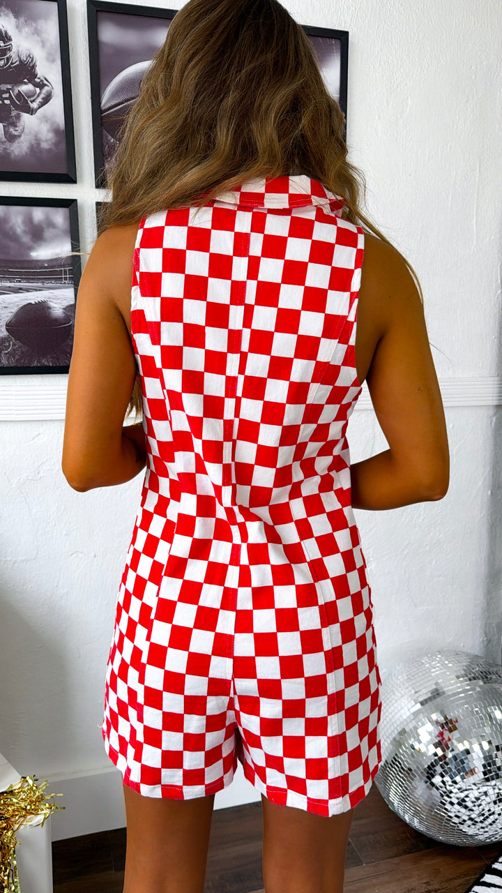Checkered Babe Romper, Red/White