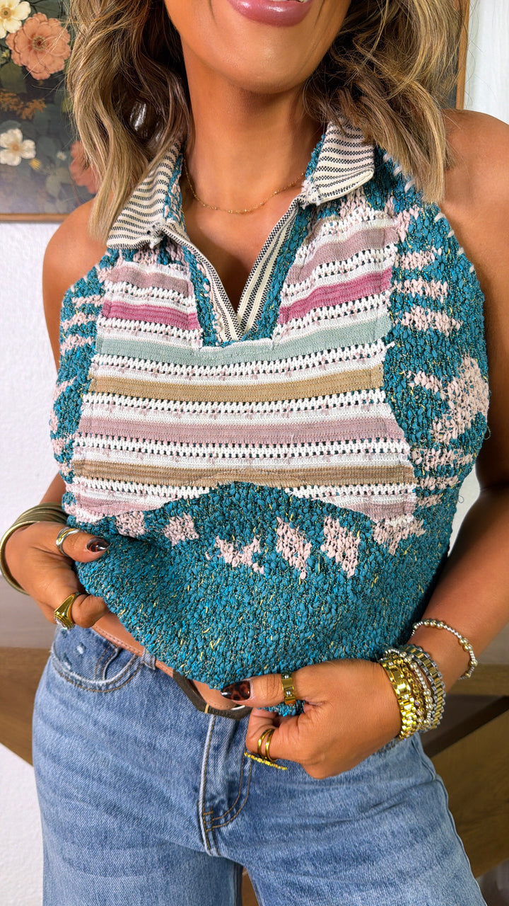 Violette Tank Top, Teal Blue