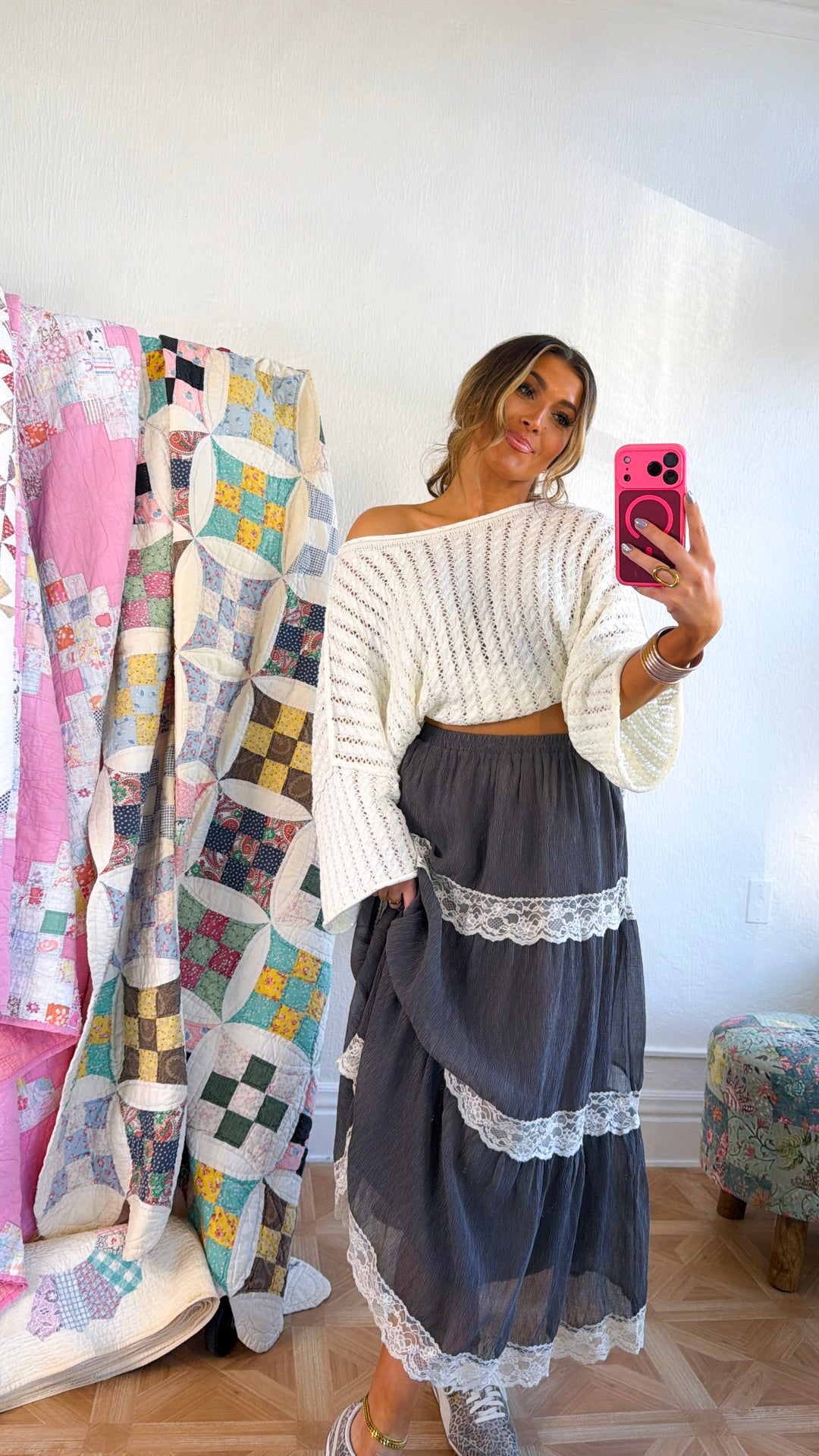 Stormy Meadow Maxi Skirt, Stone