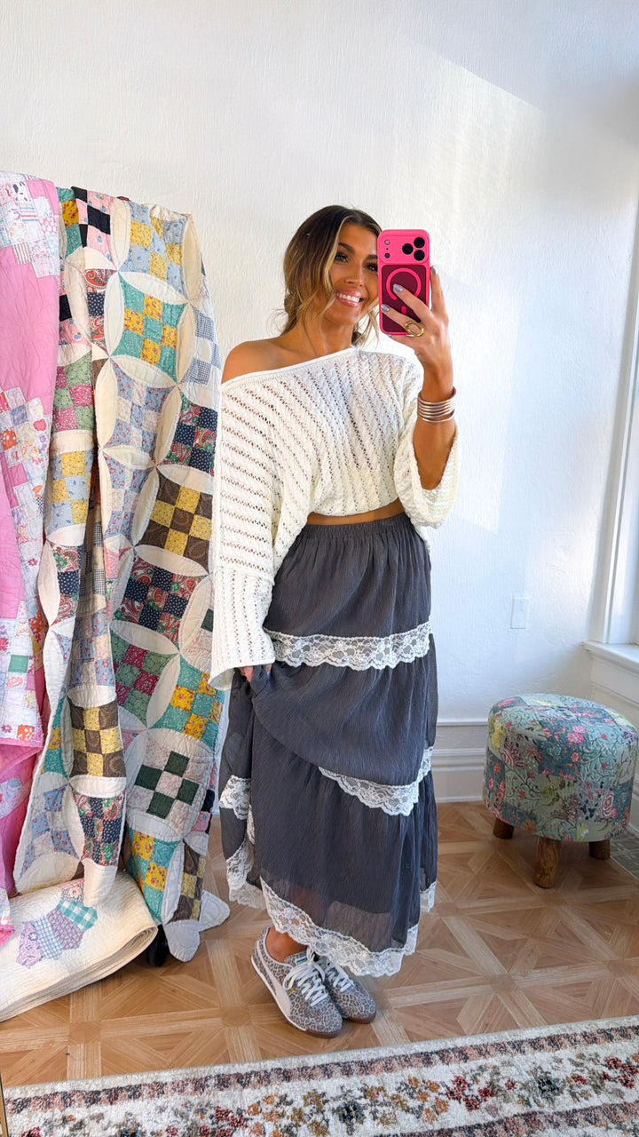 Stormy Meadow Maxi Skirt, Stone