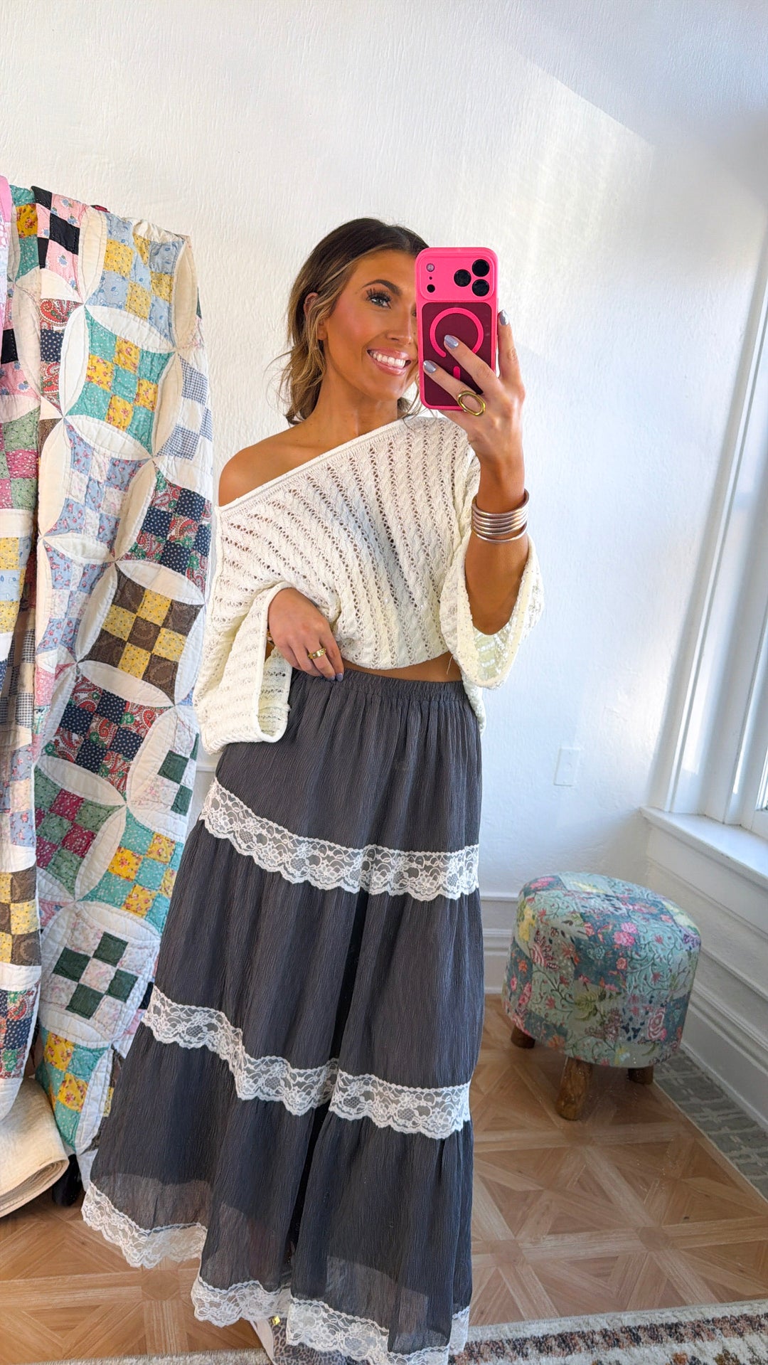 Stormy Meadow Maxi Skirt, Stone