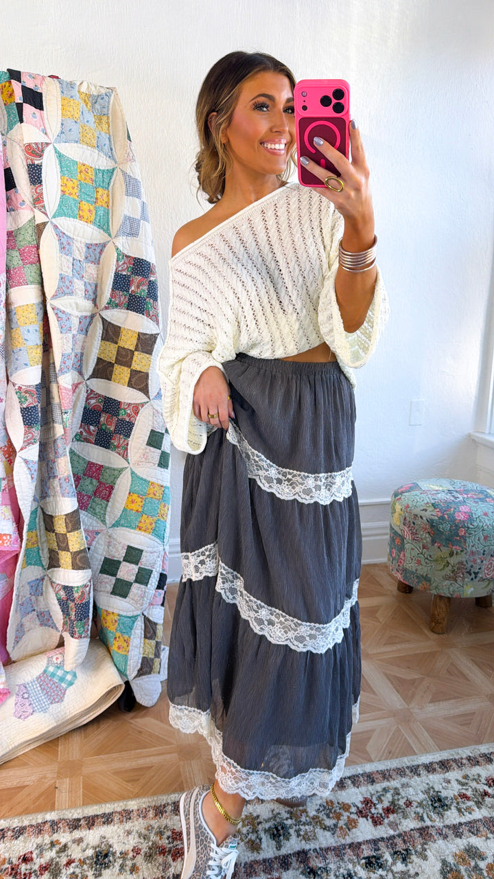 Stormy Meadow Maxi Skirt, Stone