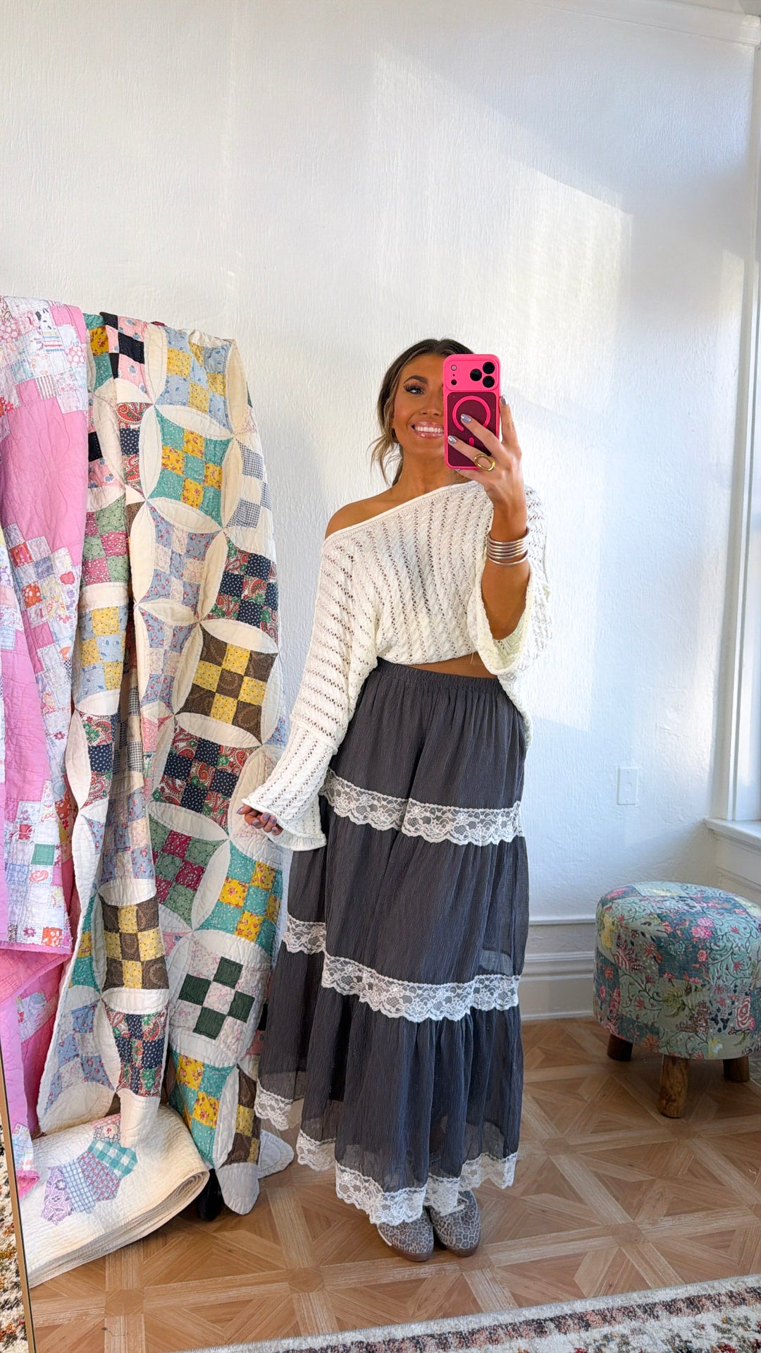 Stormy Meadow Maxi Skirt, Stone