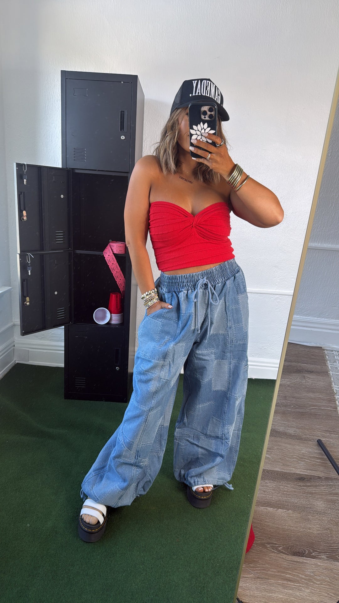 ECB Exclusive: Demi Denim Checkered Patchwork Jogger Pant