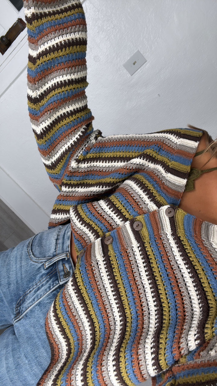 Homeroom Teacher Knit Cardigan, Brown/ Multi