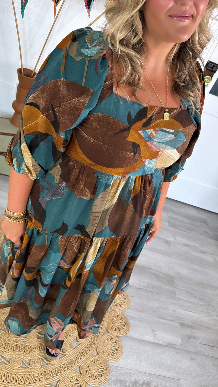 Dress To Impress Printed Maxi Dress, Teal
