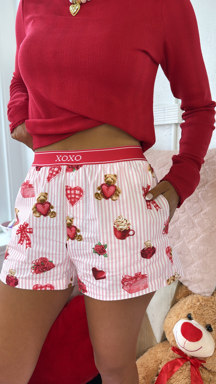 Bear Hugs & Coffee Mugs Boxer Short, Pink/Red