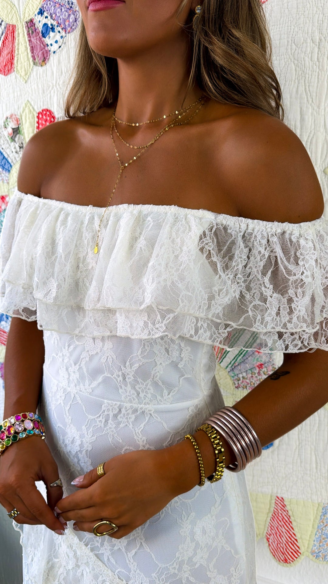 Eleanor Ruffle Lace Dress, Ivory
