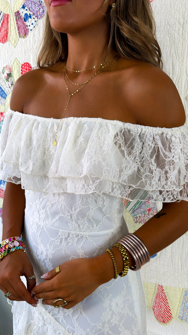 Eleanor Ruffle Lace Dress, Ivory