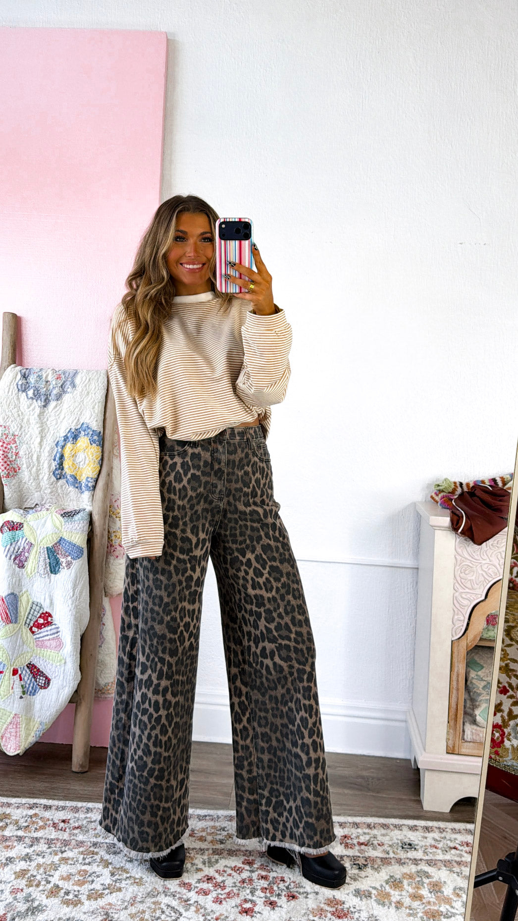 Laurel Stripe Top, Camel/White