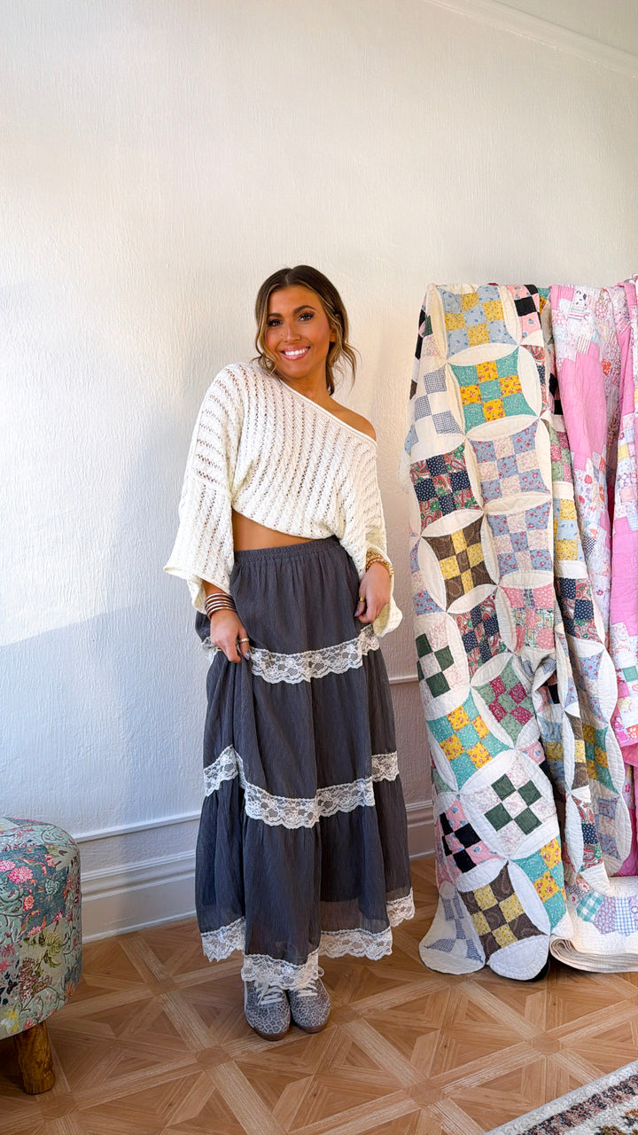 Stormy Meadow Maxi Skirt, Stone