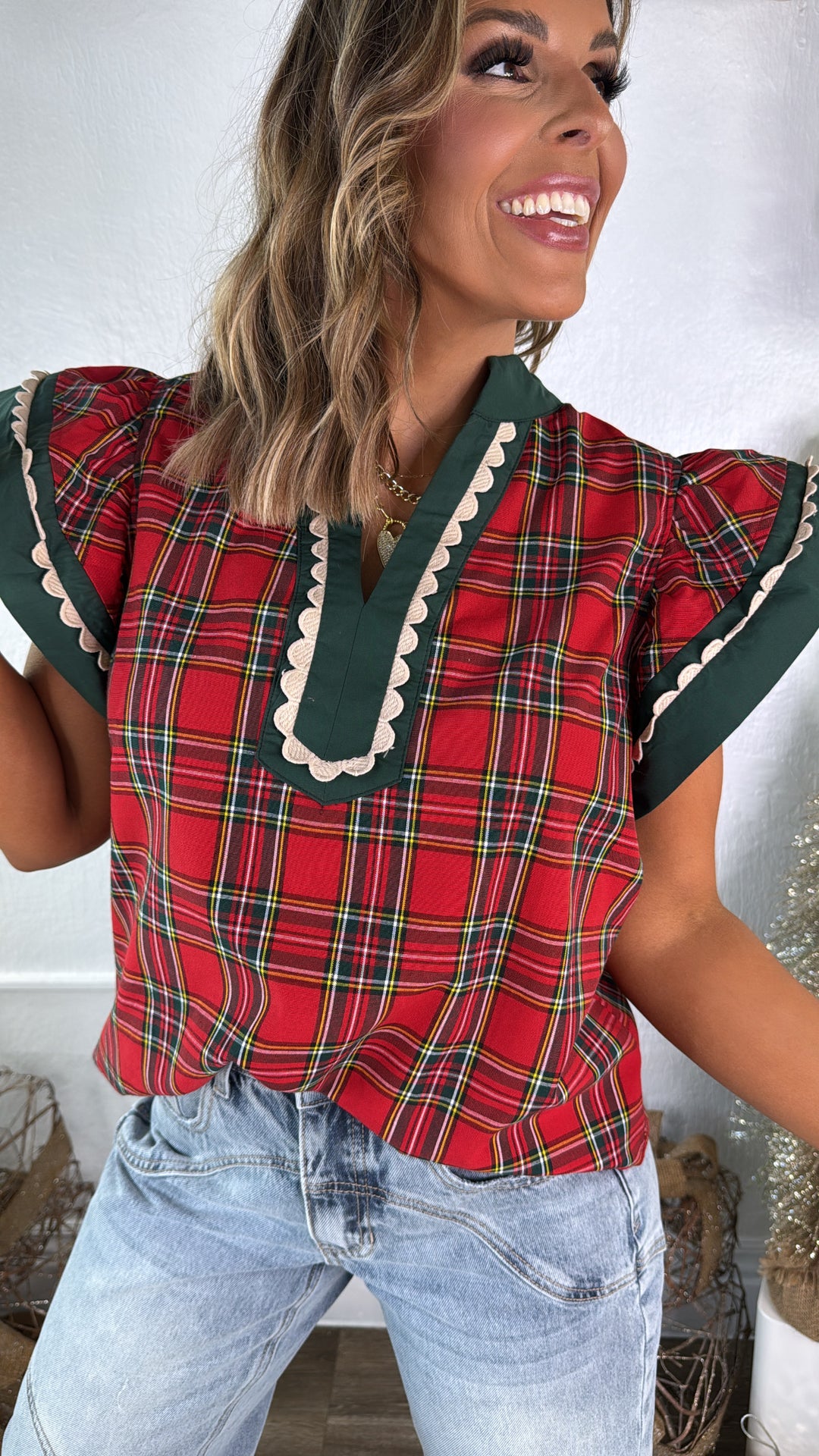 Holly Frost Plaid Top, Red
