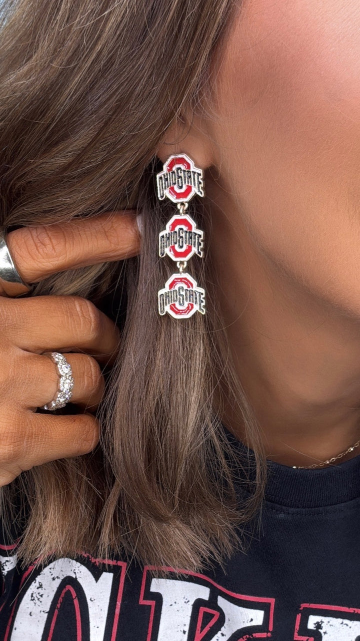 Buckeyes Triple Drop Enamel Earrings