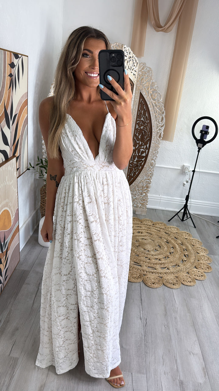 ECB Exclusive: Layla Lace Maxi Dress, White