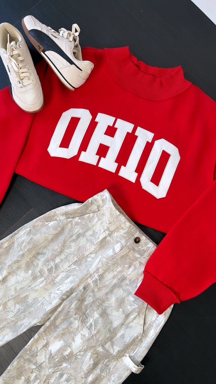 OHIO Mock Neck Crew, Red