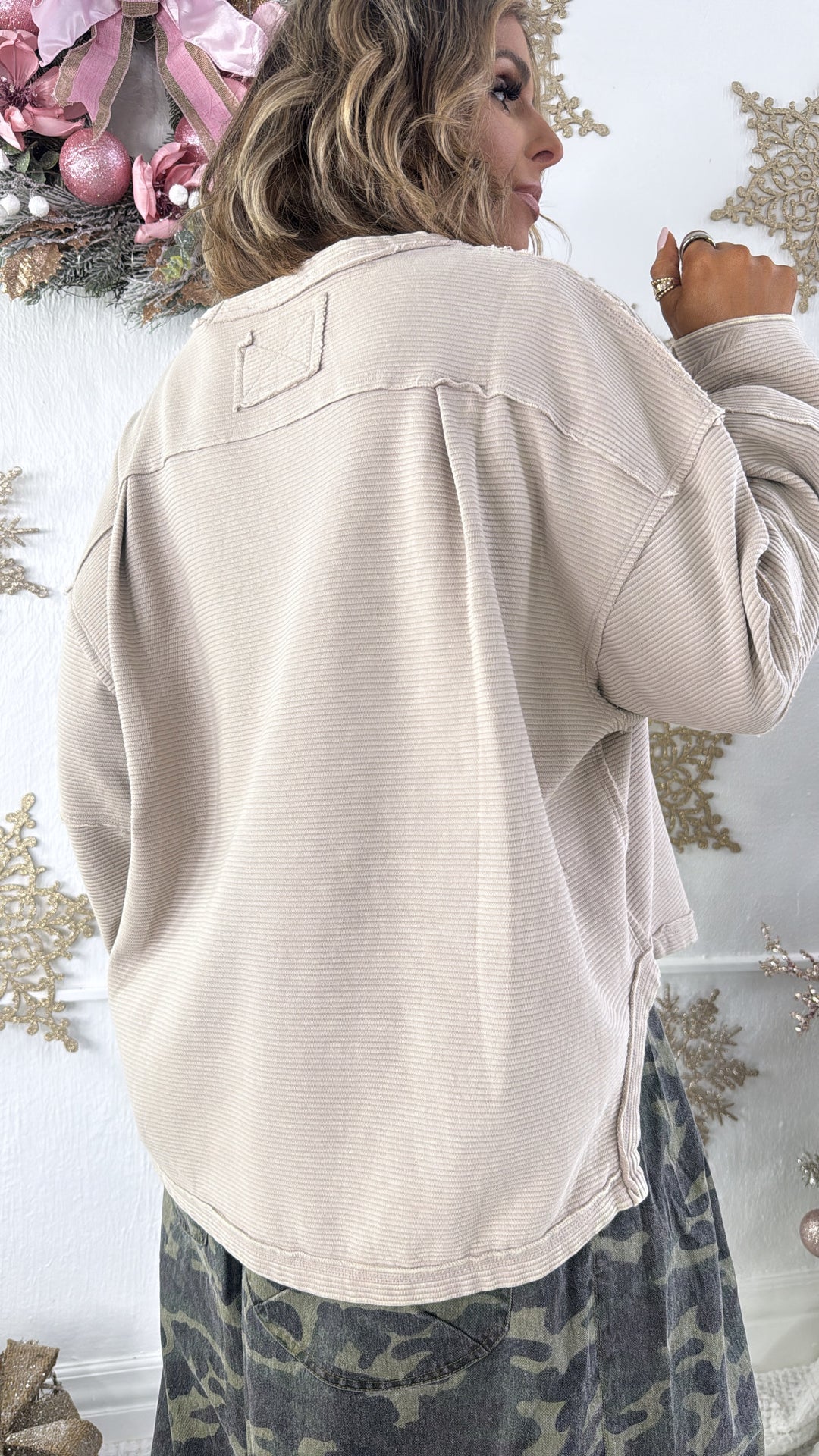 DOORBUSTER: Acid Washed Ribbed Cropped Pullover, Ash Mocha