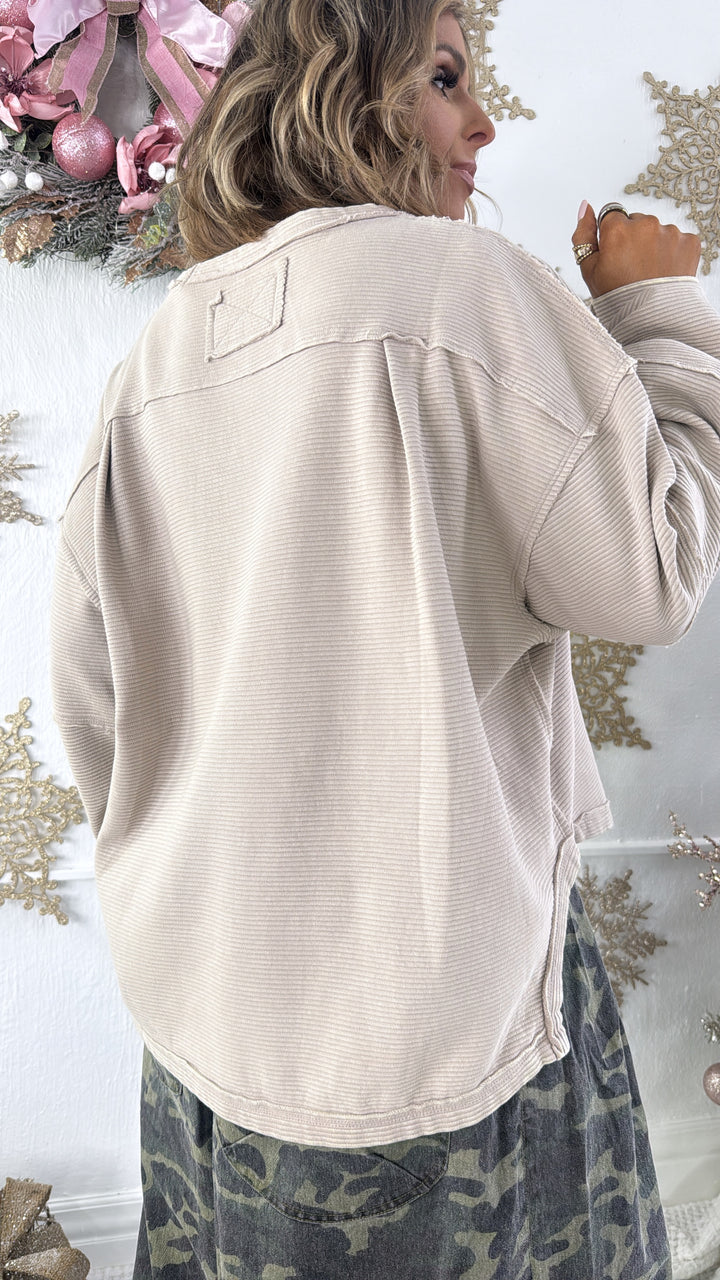 DOORBUSTER: Acid Washed Ribbed Cropped Pullover, Ash Mocha