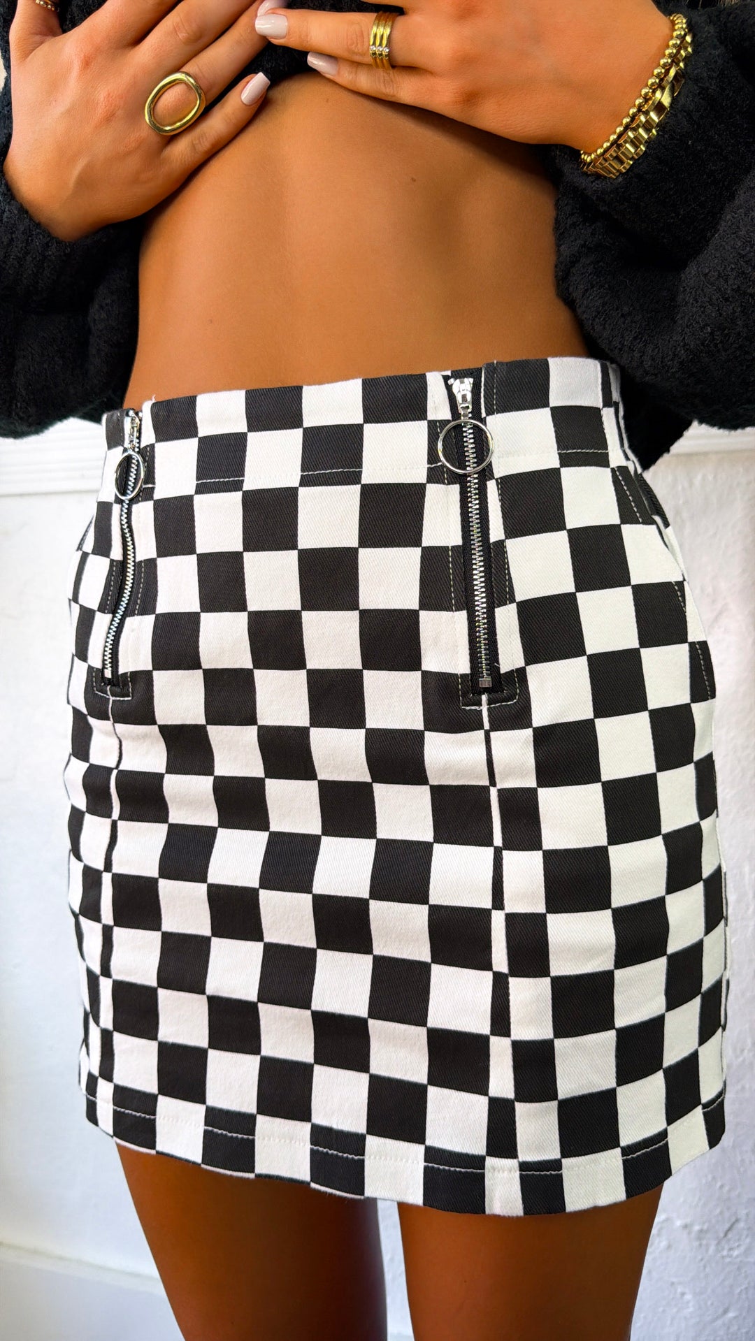 On Your Mark Checkered Skirt, Black/White
