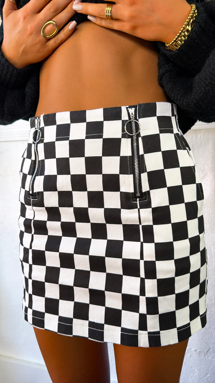 On Your Mark Checkered Skirt, Black/White