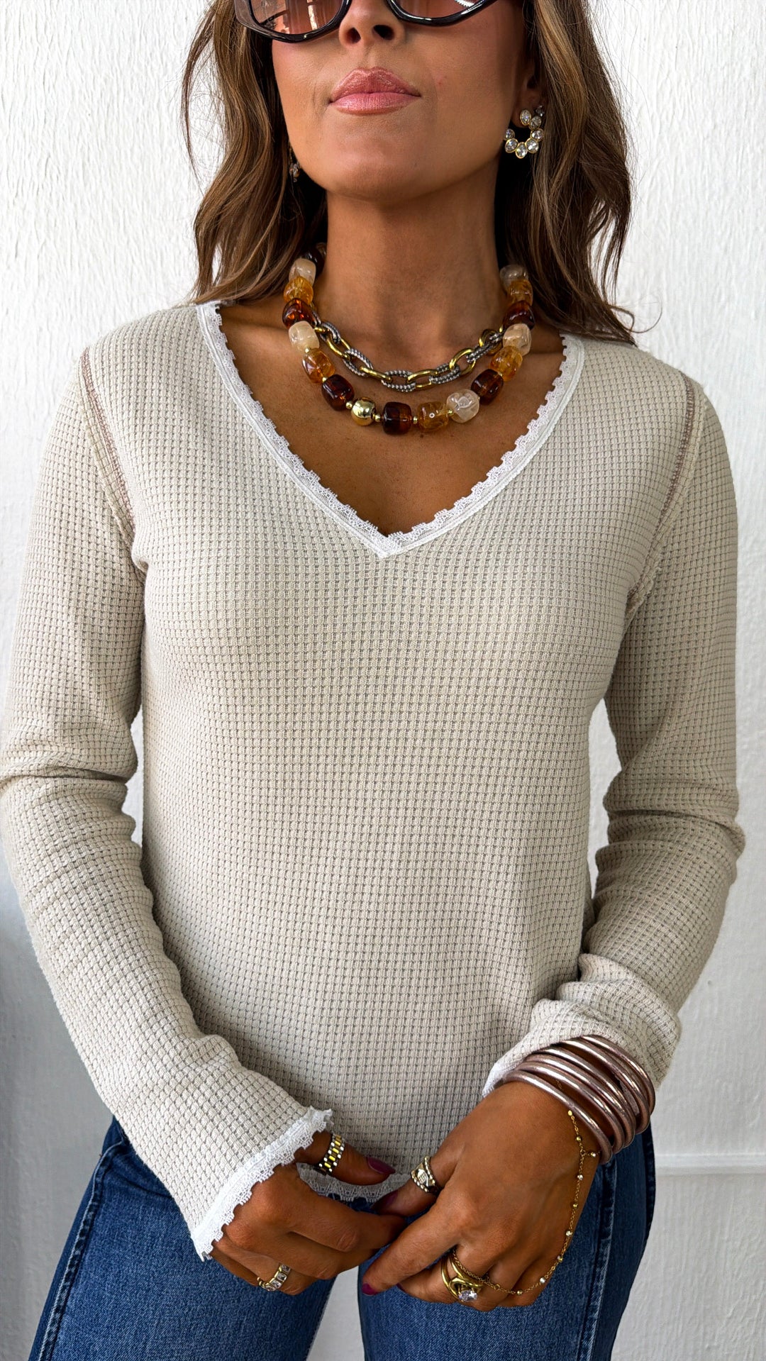Adore You Waffle Knit Top, Natural