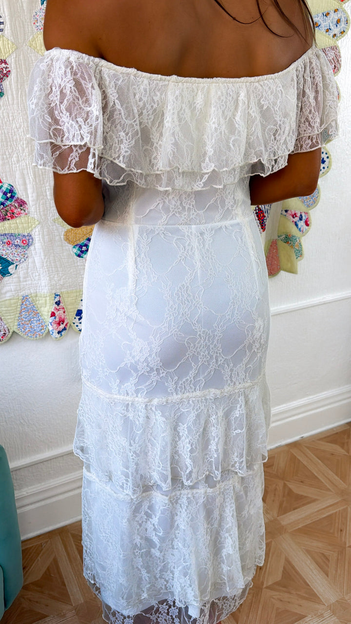 Eleanor Ruffle Lace Dress, Ivory