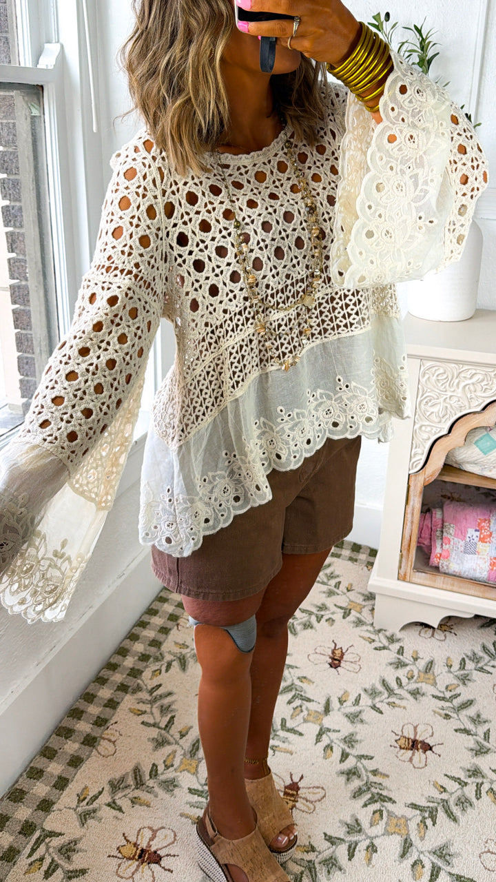 Petal Picking Crochet Top, Natural
