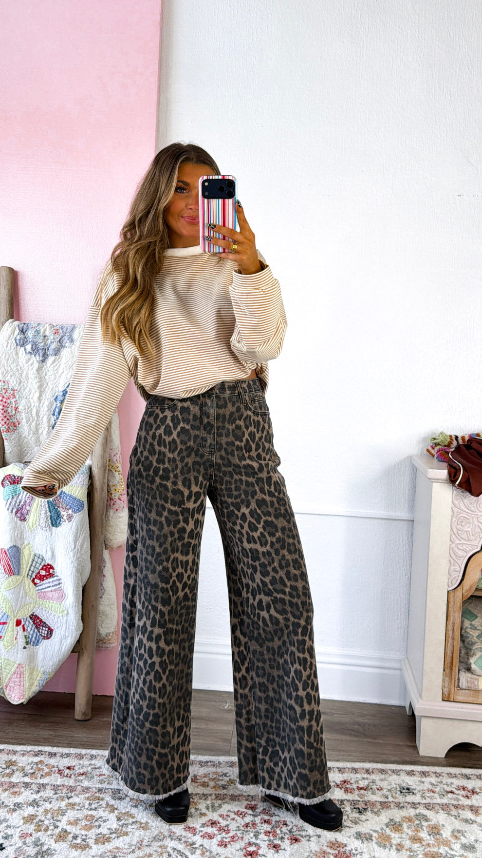 Laurel Stripe Top, Camel/White