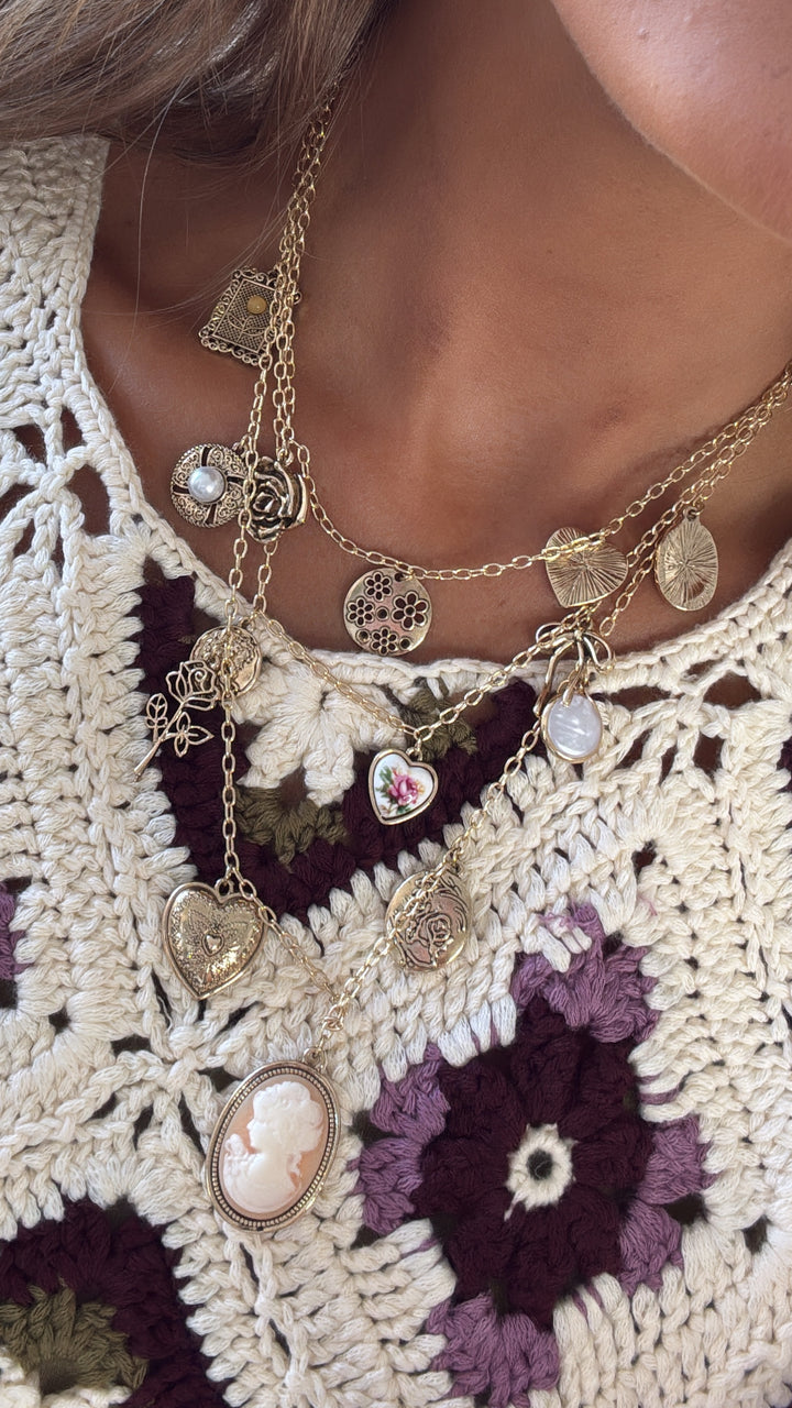 Rose Crest Multi Layered Necklace, Gold