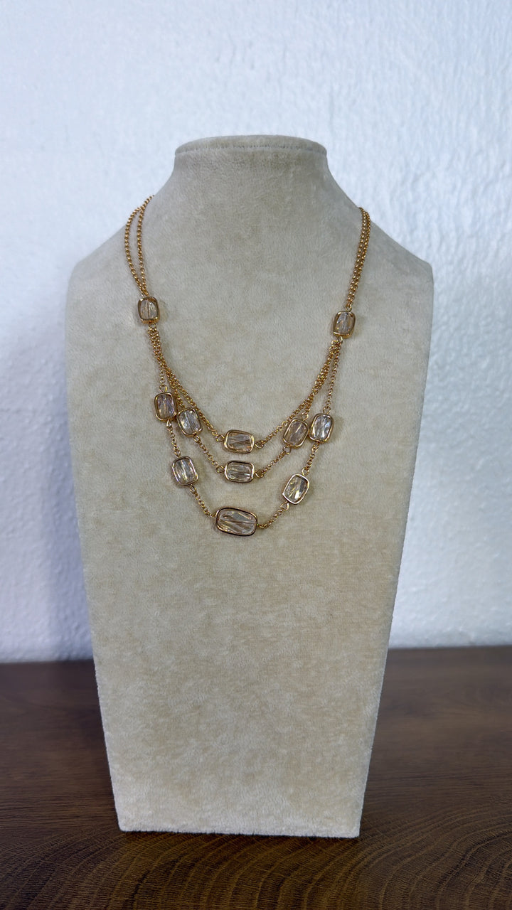Layered Crystal Necklace, Clear/Gold