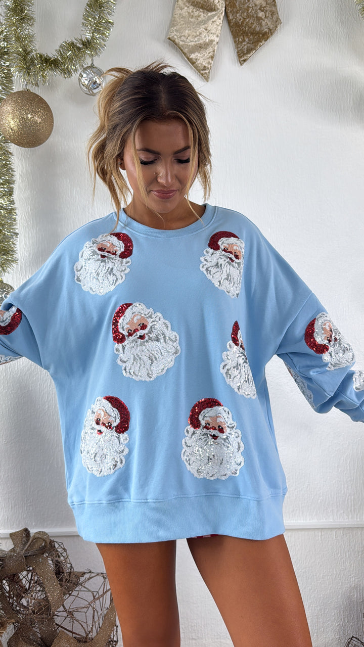 Santa Sleigh Sequin Crewneck, Lt.Blue