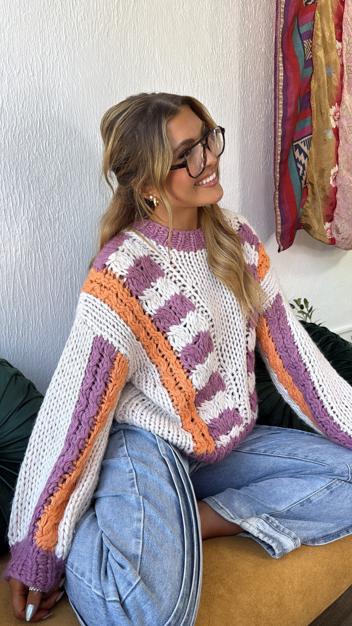 Winnie Knit Sweater, Lavender/Multi