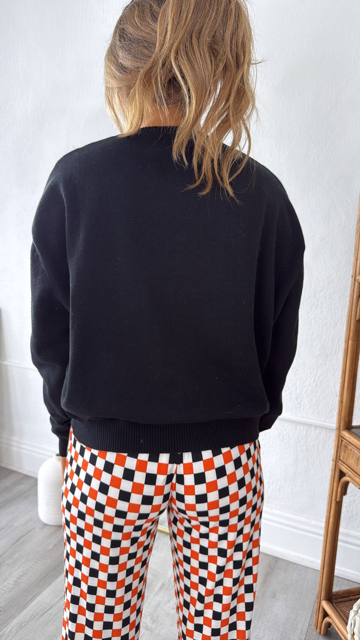 Embroidered Skull Sweater, Black