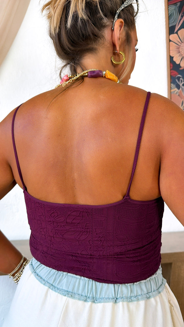 Double Layered Lace Trimmed Cami, Plum Rasin