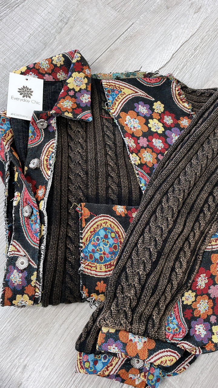 Celestial Paisley Cardigan, Black Multi